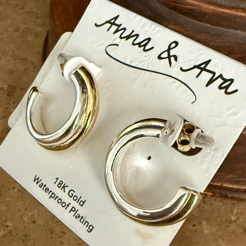NWT Anna & Ava 18K Gold Plated Hoop Earrings